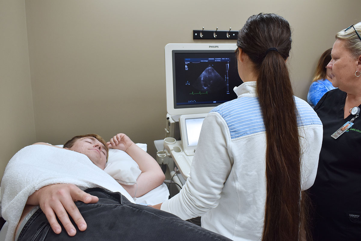 Cardiac Sonography student performing exam on student